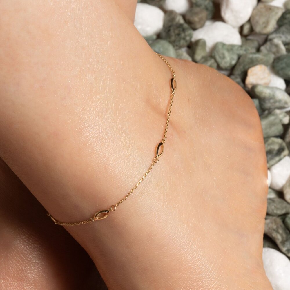 14K Solid Yellow Gold Oval Link Adjustable Ankle Bracelet Anklet 9"-10"